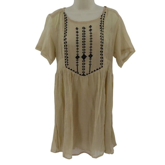 Raven + Lily Womens Small Beige Black Embroidered Cutout Back Short Sleeve Dress - Picture 1 of 12